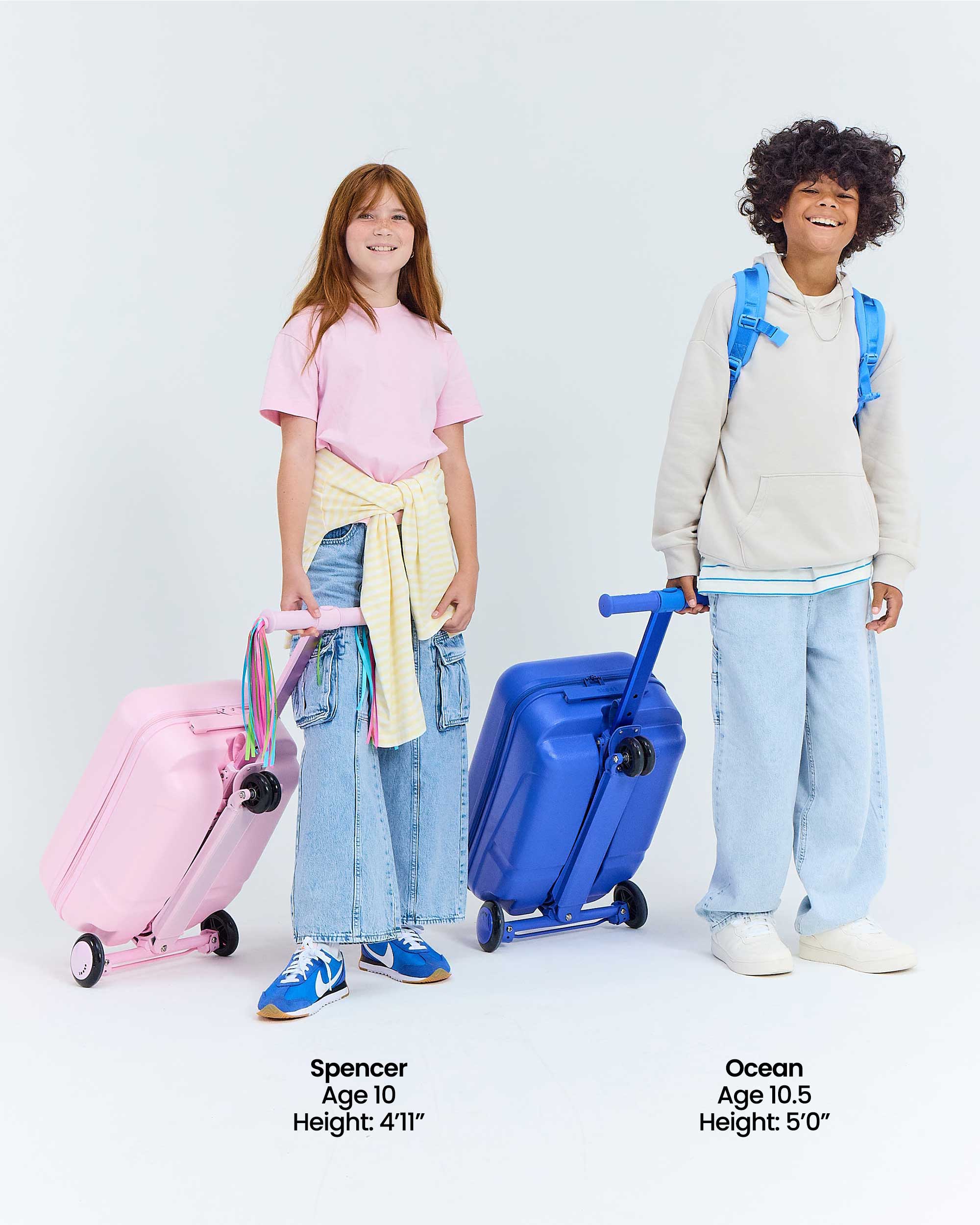 kids rolling skootcase luggage bags puff pink pop pink jet blue sky blue go green