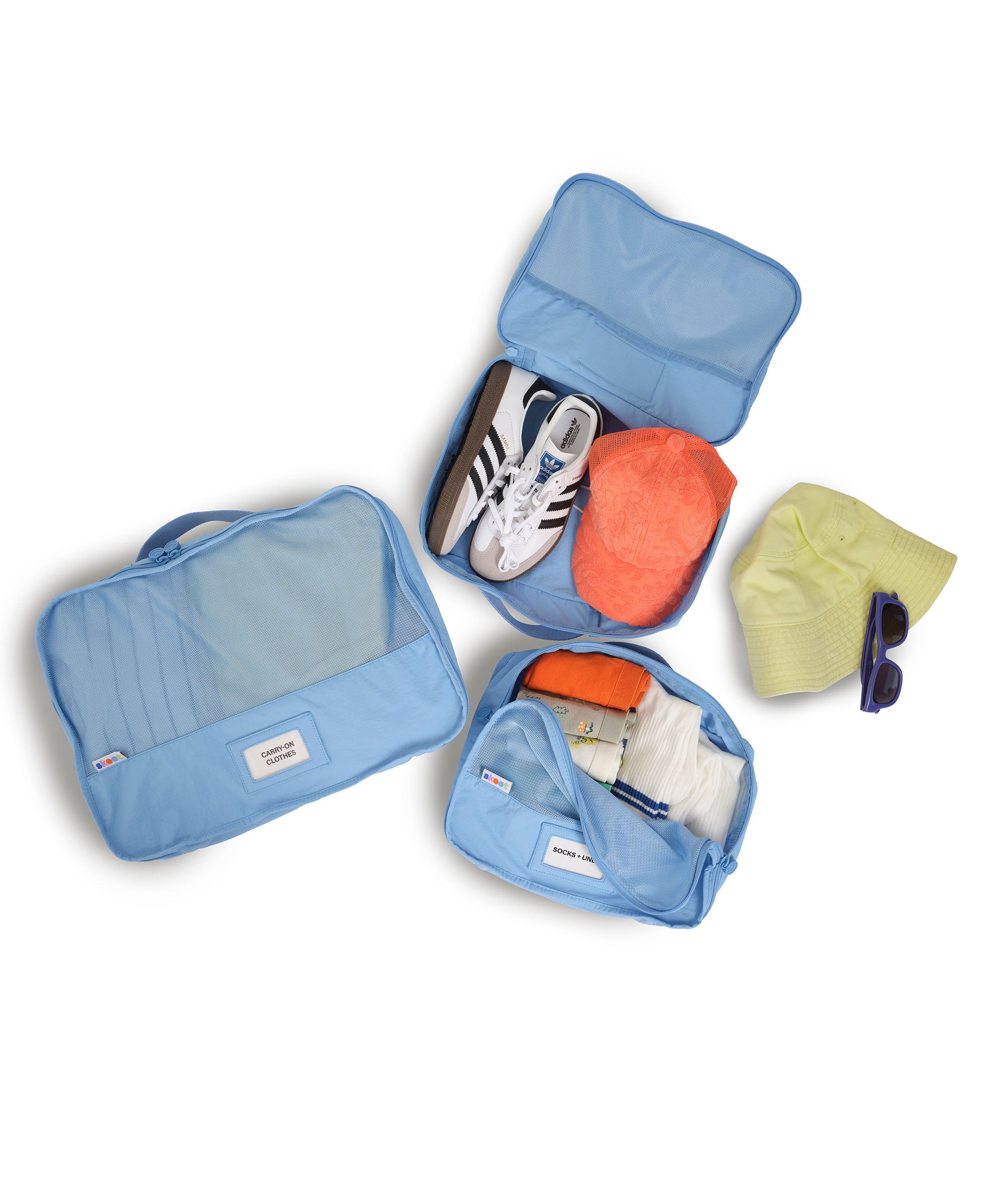 skoot sky blue packing cubes packed zipped and unzipped