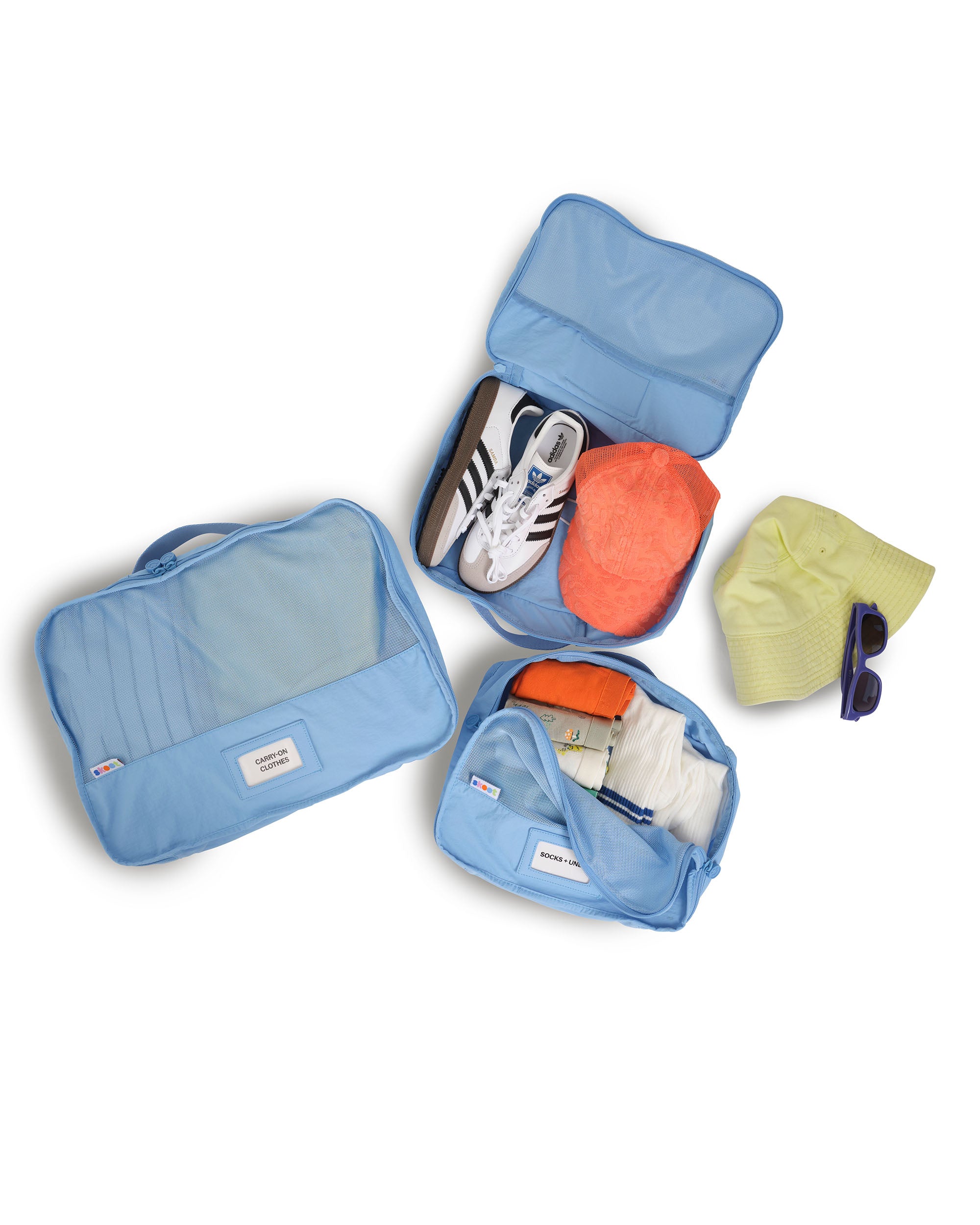 skoot sky blue packing cubes packed zipped and unzipped